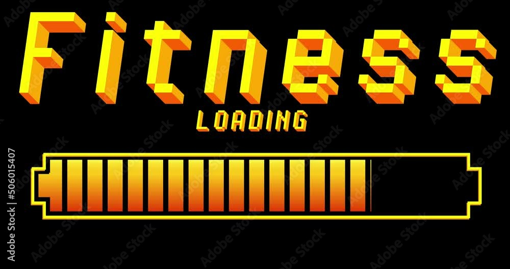 Poster fitness text with loading, downloading, uploading bar indicator. download, upload on computer screen