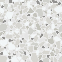 Terrazzo seamless pattern. Marble flooring in pastel colors. Polished rock surface. Light beige background with colored stones. Vector texture
