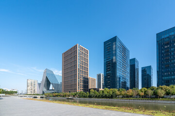 Fototapeta na wymiar Street view of modern buildings in Ningbo, China