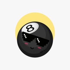 Cute billiard ball wearing pixel glasses