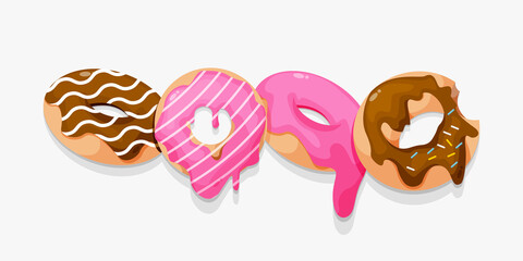 Donuts of various flavors cartoon illustration
