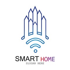 Wifi House Vector Logo.Smart City Tech Icon Vector. City Net Logo Concept Vector