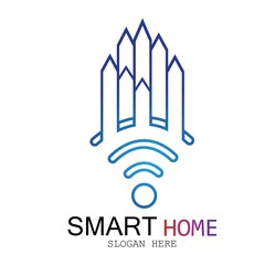 Wifi House Vector Logo.Smart City Tech Icon Vector. City Net Logo Concept Vector