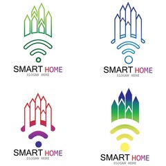 Wifi House Vector Logo.Smart City Tech Icon Vector. City Net Logo Concept Vector