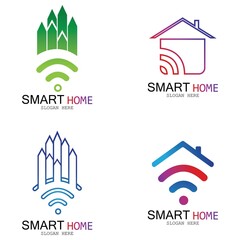 Wifi House Vector Logo.Smart City Tech Icon Vector. City Net Logo Concept Vector