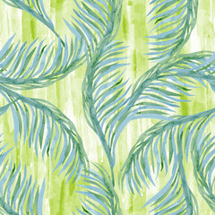 Abstract palm seamless pattern on watercolor background