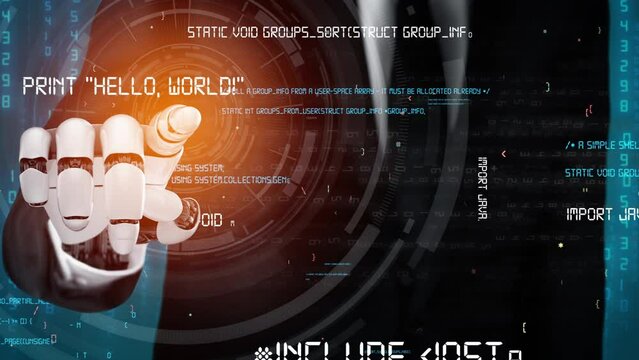 Futuristic robot artificial intelligence revolutionary AI technology development and machine learning concept. Global robotic bionic science research for future of human life. 3D rendering graphic.