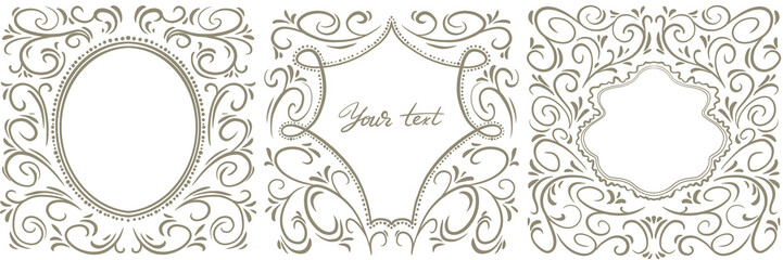Set of openwork frames for a wedding monogram. Freehand drawing. Frame for wedding invitation, holiday card, and other decor.