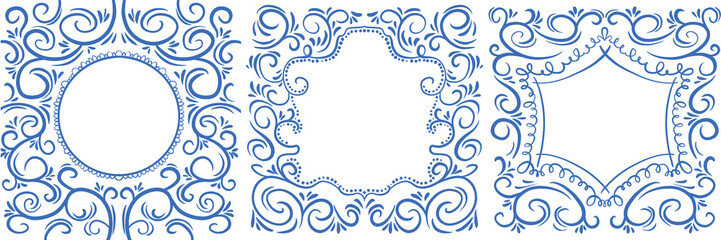 Set of openwork frames for a wedding monogram. Freehand drawing. Frame for wedding invitation, holiday card, and other decor.