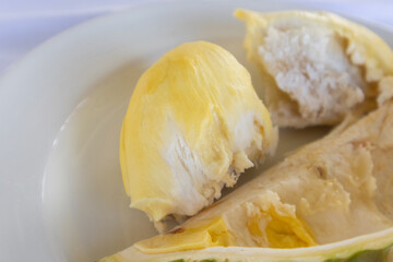 closeup of fresh durian on plate at Thailand