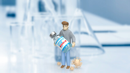 The man hold vaccine booster for sci or medical concept 3d rendering.