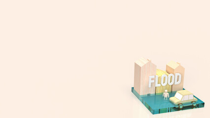 home and car in water for flood concept 3d rendering.