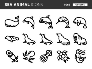 海生動物に関連するラインスタイルのアイコンセット_065 © efuroku
