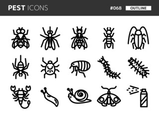 害虫に関連するラインスタイルのアイコンセット_068