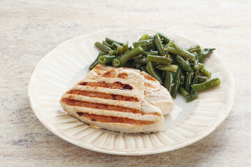 Grilled turkey steak with green bean
