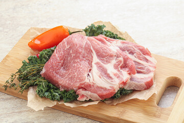 Raw pork neck for cooking