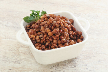 Boiled lentil in the bowl