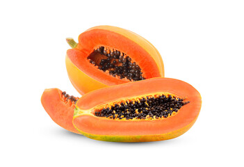 ripe papaya and slide isolated on white background