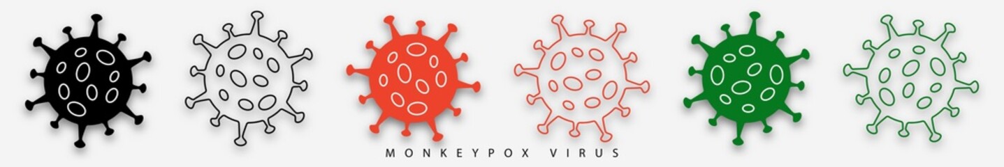 Set icon sign monkeypox with shadow. Pox virus concept. Vector illustration