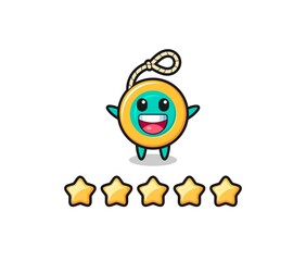 the illustration of customer best rating, yoyo cute character with 5 stars