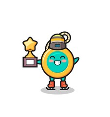 yoyo cartoon as an ice skating player hold winner trophy