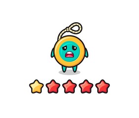 the illustration of customer bad rating, yoyo cute character with 1 star