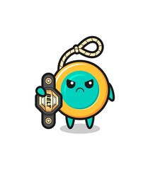 yoyo mascot character as a MMA fighter with the champion belt