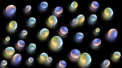 Multicolored fractal bubbles on a black horizontal background