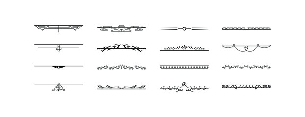 Set Black Simple Line Collection Doodle Border Elements Vector Design Style Sketch Isolated Illustration For Banner