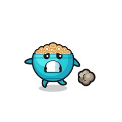 illustration of the cereal bowl running in fear