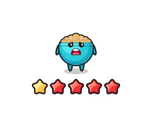 the illustration of customer bad rating, cereal bowl cute character with 1 star