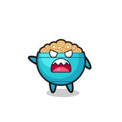 cute cereal bowl cartoon in a very angry pose