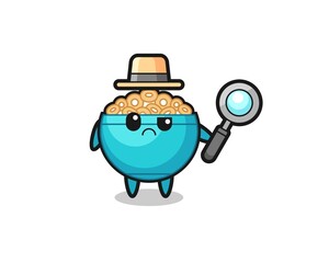 the mascot of cute cereal bowl as a detective