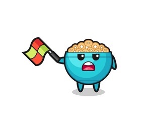 cereal bowl cartoon as the line judge hold the flag up at a 45 degree angle