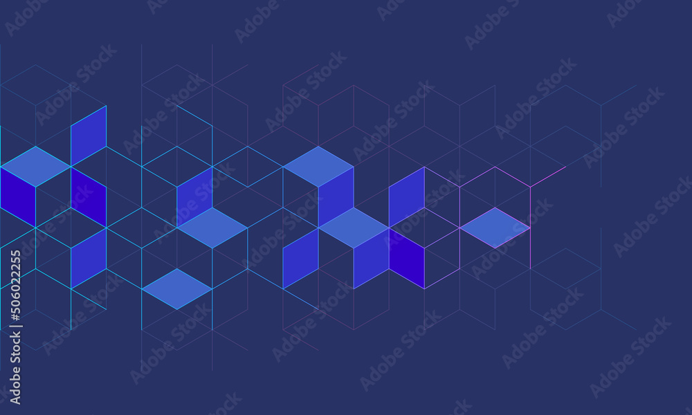 Poster the graphic design element and abstract geometric background with isometric digital blocks. blockcha