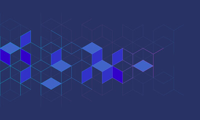 The graphic design element and abstract geometric background with isometric digital blocks. Blockchain concept and modern technology