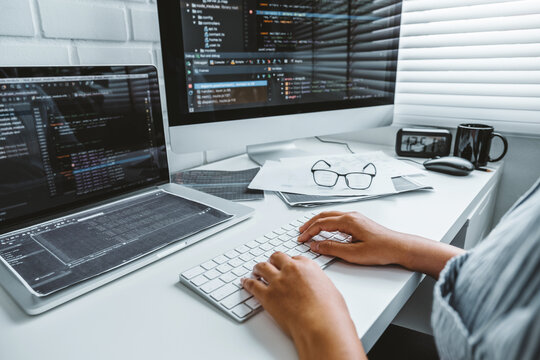 Developing programmer  Development Website design and coding technologies working in software company office