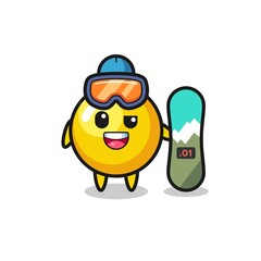 Illustration of egg yolk character with snowboarding style
