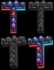 Futuristic lamp font. Turn off and on.  Letter T