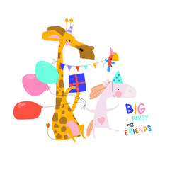 Happy Birthday card with hand-drawn colorful balloons vector illustration