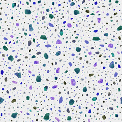 Terrazzo seamless. Texture of natural stone, quart, granite, cement, in classic Italian style. Terrazzo concrete pattern. Granite floor with stone elements, interior finish with stone texture.