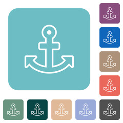 Anchor outline rounded square flat icons