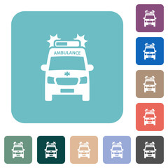 Flashing ambulance car front view rounded square flat icons