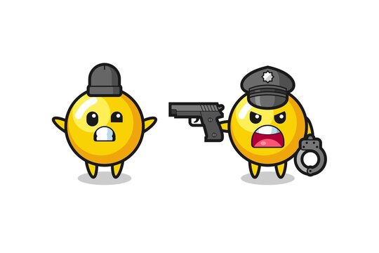 illustration of egg yolk robber with hands up pose caught by police