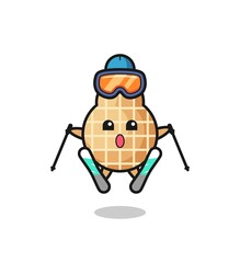 peanut mascot character as a ski player