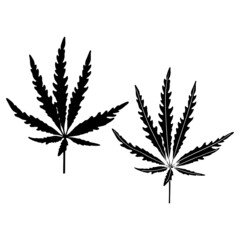 Marijuana or cannabis leaf silhouette isolated set. Black silhouette of marijuana leaf or herbal cannabis on white background. Vector illustration.
