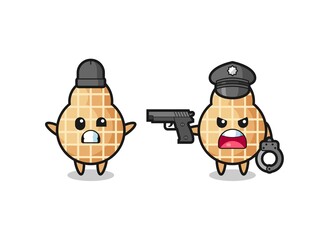 illustration of peanut robber with hands up pose caught by police