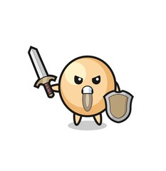 cute soy bean soldier fighting with sword and shield