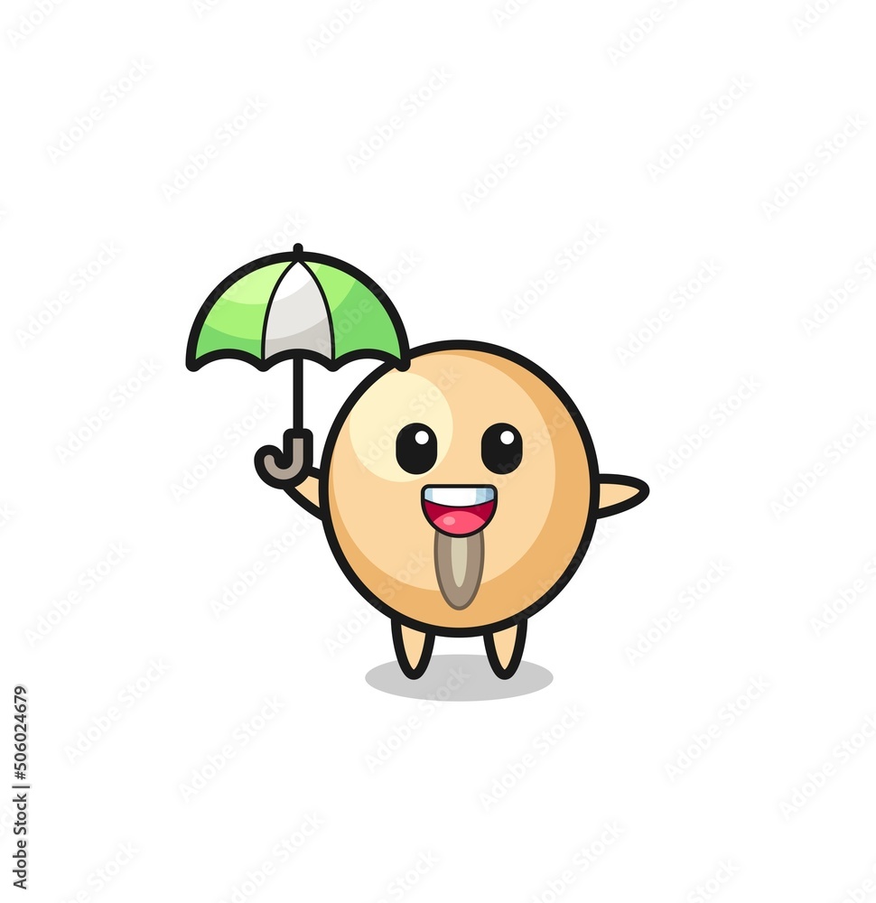 Poster cute soy bean illustration holding an umbrella