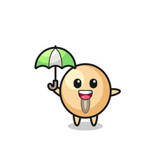 cute soy bean illustration holding an umbrella